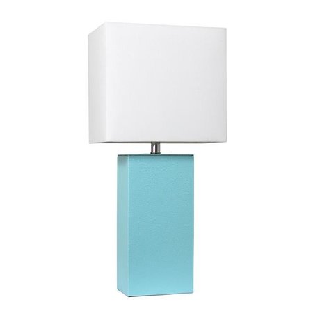 FEELTHEGLOW Modern Leather Table Lamp - Aqua with White Fabric Shade FE1515513